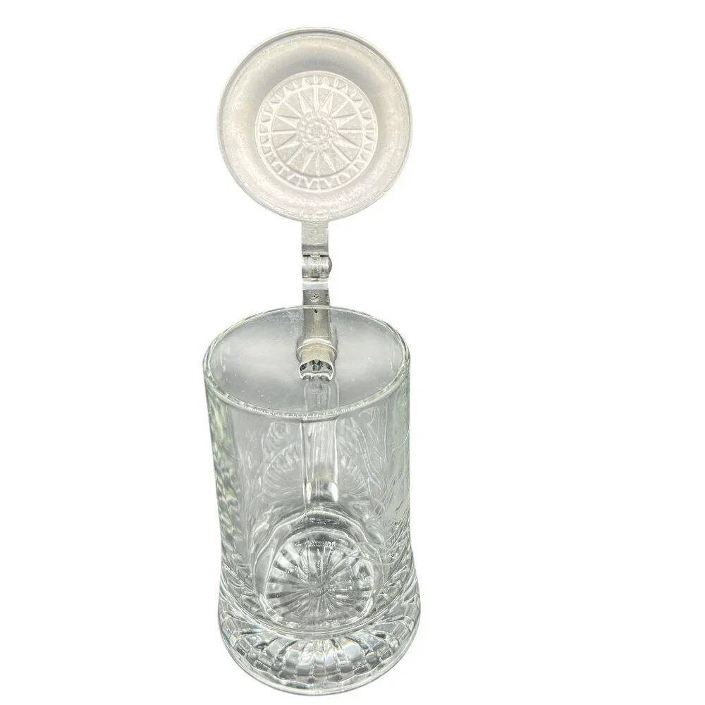 Vintage Old Spice Glass Beer Stein Pewter Lid Etched Sailboat By ALWE W-Germany